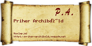 Priher Archibáld névjegykártya